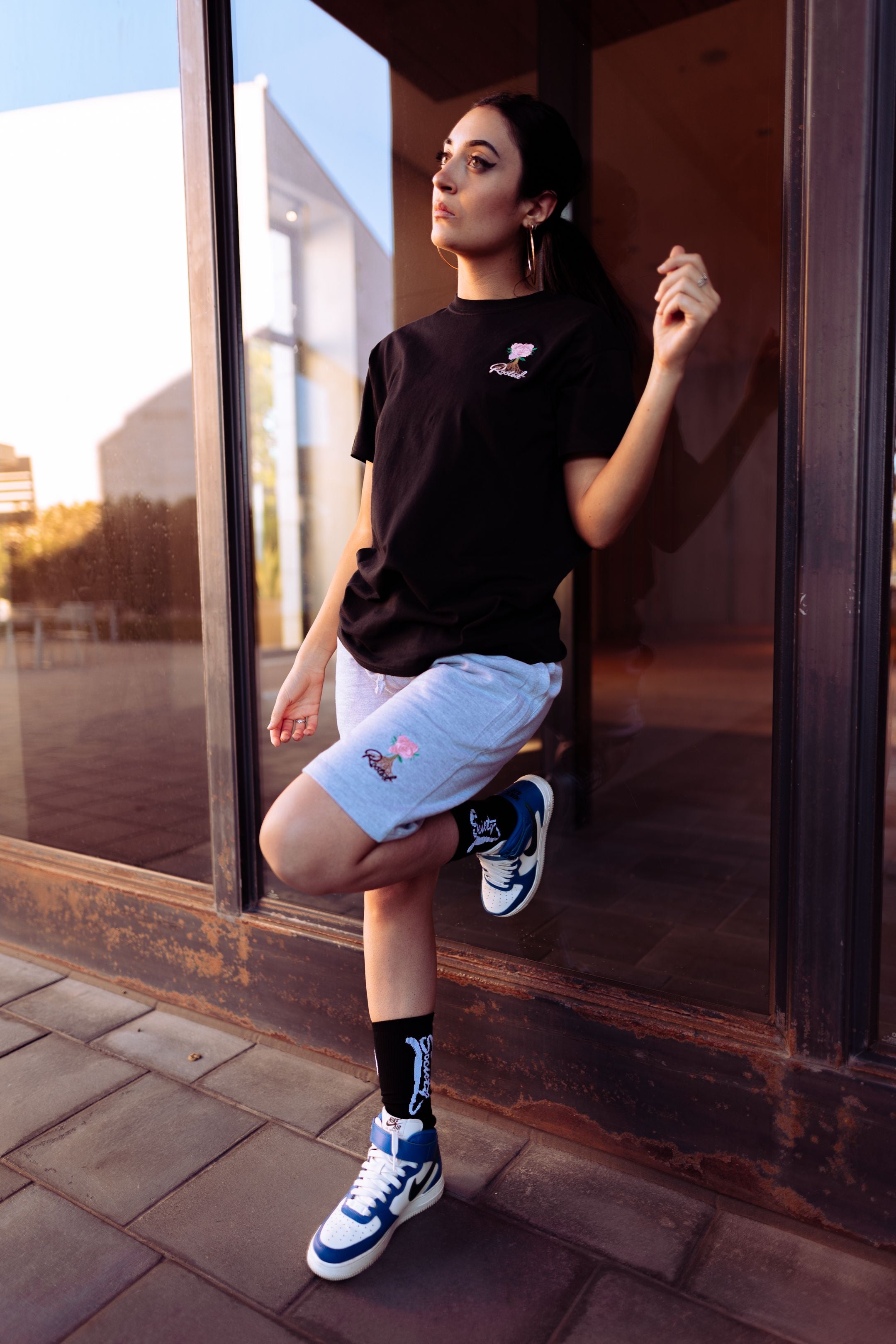 Rooted Pink Rose Logo Shorts Cotton